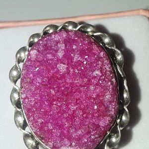 Pink druzy ring, size 8 and 1/2, new